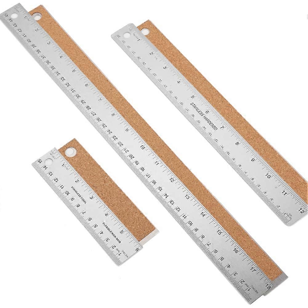 Metal Ruler with Cork Backing 6/12/18 Inch Ruler Set with Inch and cm Drafting Tools for Precise Measurement Purposes