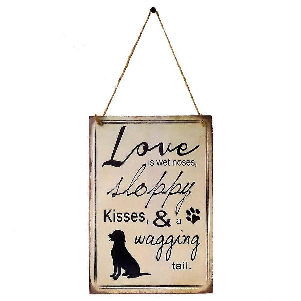 JM00693 l’amour est bâclé baisers remuant queue chien rétro en bois bar signe suspendu décoration intérieure
