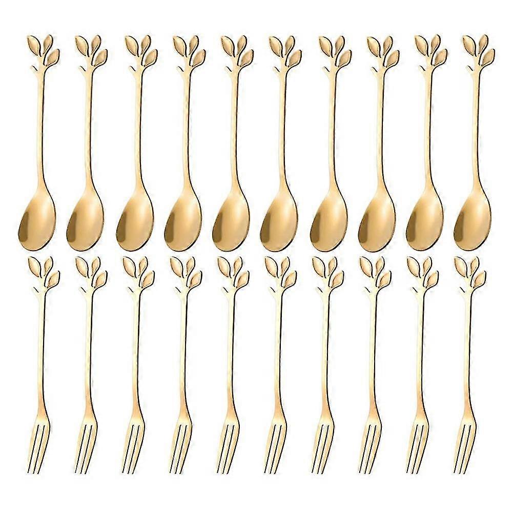 Dessert Spoon Fork Set,20 Pcs 4.7 Inch Cake Fork,Coffee Spoon, Fruit Fork,(10 Spoon + 10 Fork)