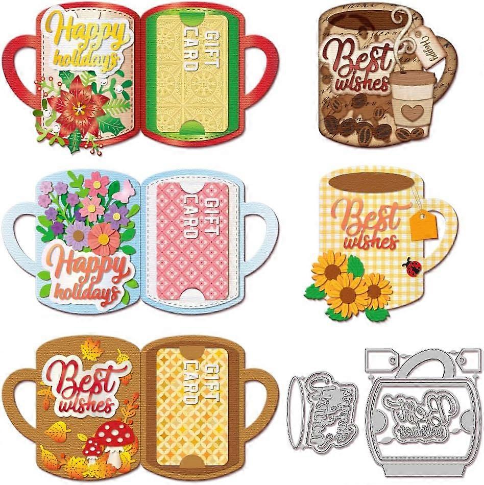 Cup Gift Card Holder Cutting Dies Coffee Cup Label Cutting Dies Tea Cup Cutting Dies for DIY Scrapbooking Card Making Journal Embossing Paper Craft De