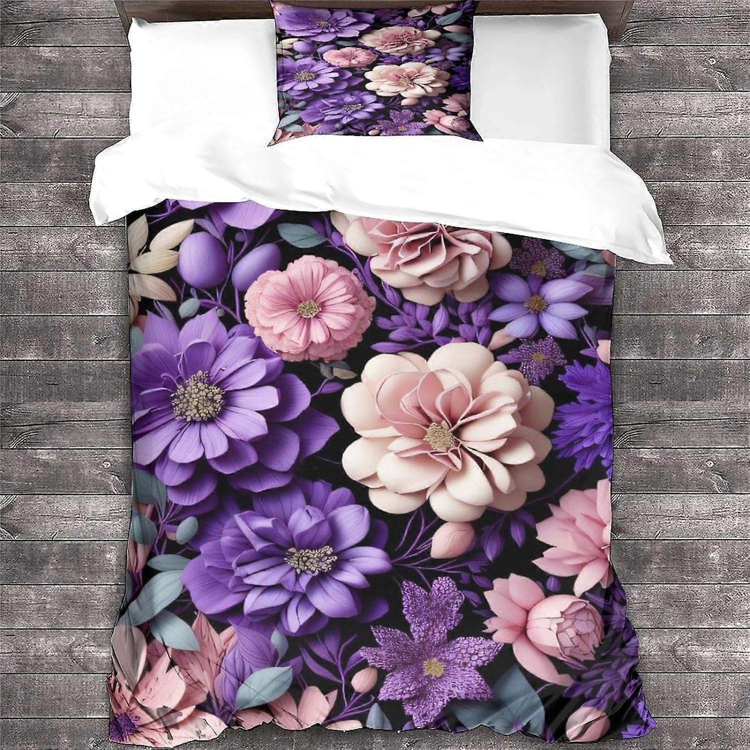 Zestawy poszewek na kołdry z kwiatami Skull D Floral Botanical Beautiful Poker Skull Komplety pościeli Komplet pościeli z mikrofibry Singlexcm