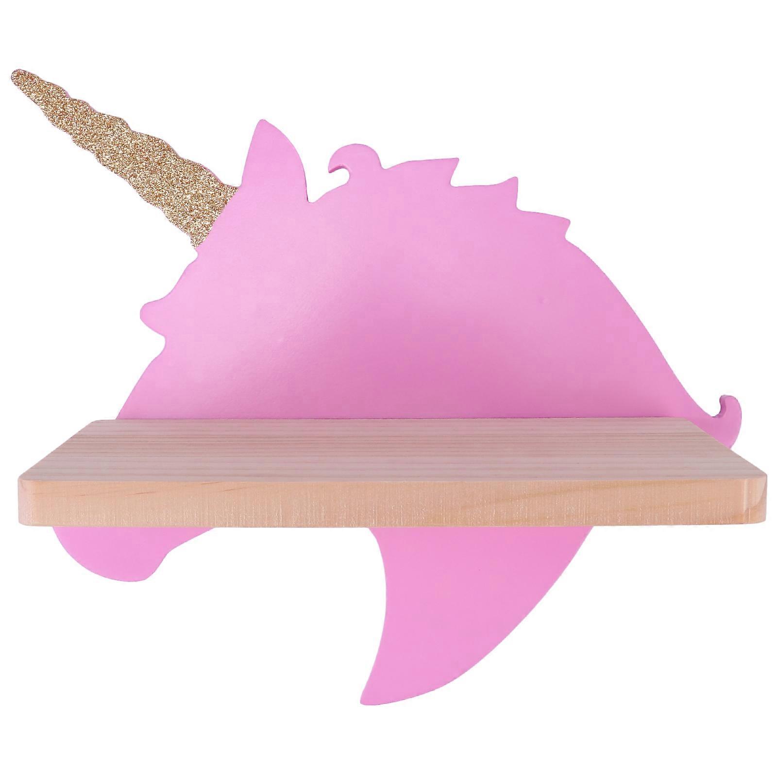 1Pc Wall-mounted Wooden Storage Shelf Creative Unicorn Storage Rack for Home