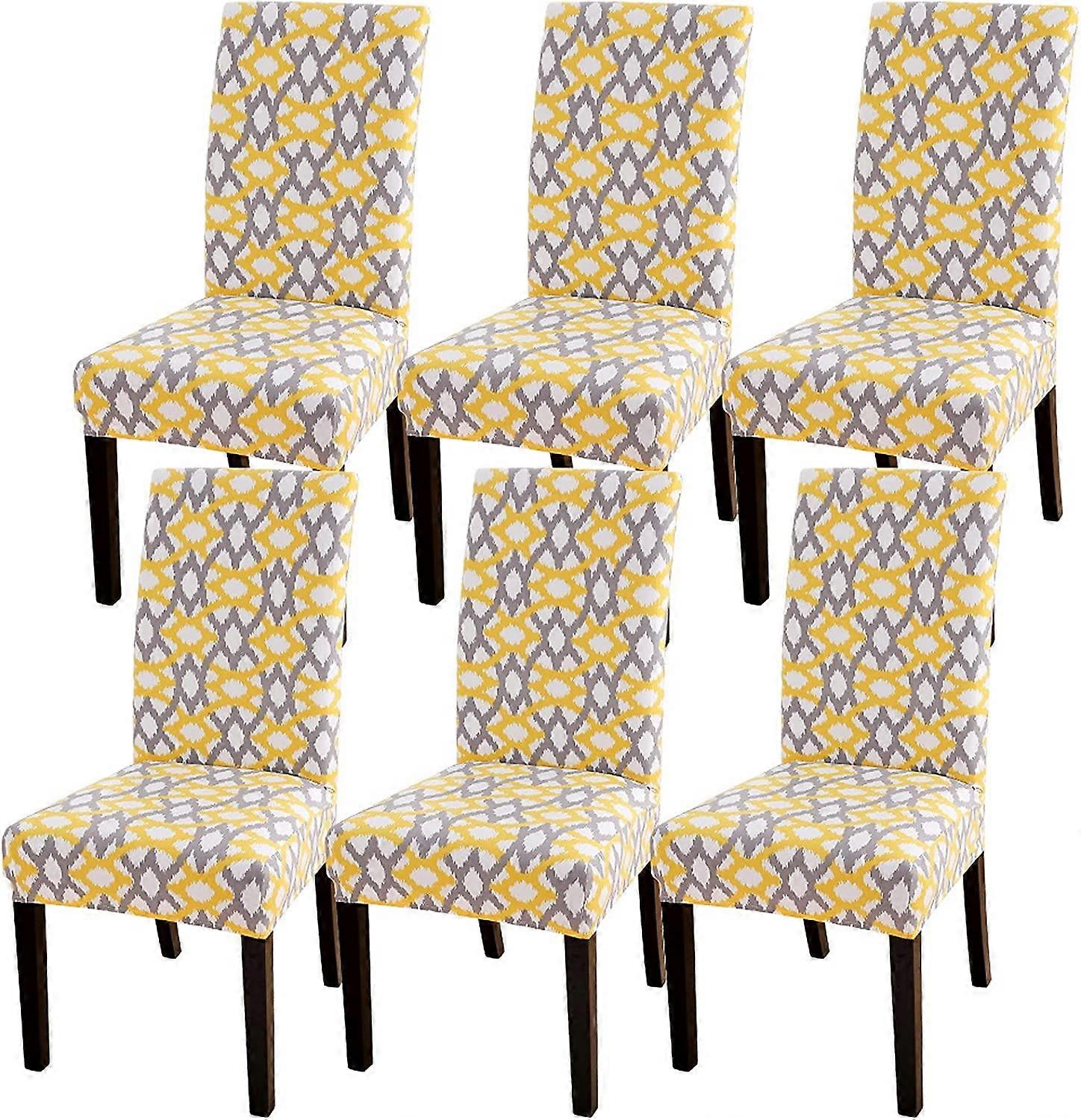6 pz Rimovibile Lavaggio Stampato Tessuto Spandex Tessuto Stretch Fodera Sedia (Giallo)
