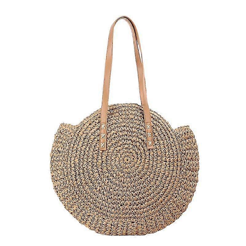 beach bag-straw handbags women handwoven round corn straw bags natural chic hand large summer beach tote woven handle shoulder bag