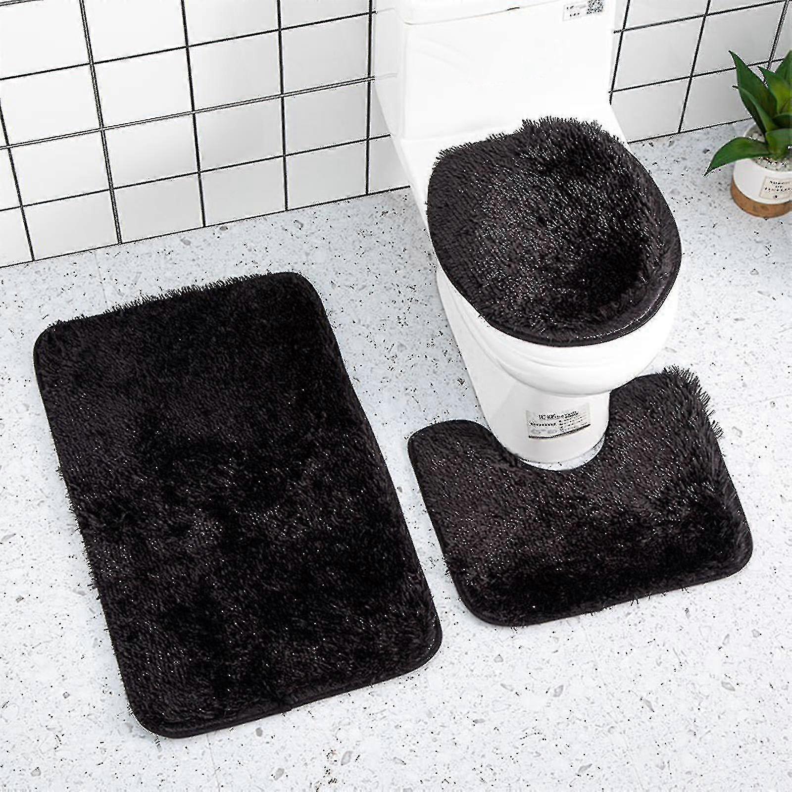 3pcs Bathroom Rug Set With Toilet Cover Household Solid Color 3 Piece Bathroom Rug Set Toilet Carpet Anti-slip Mat