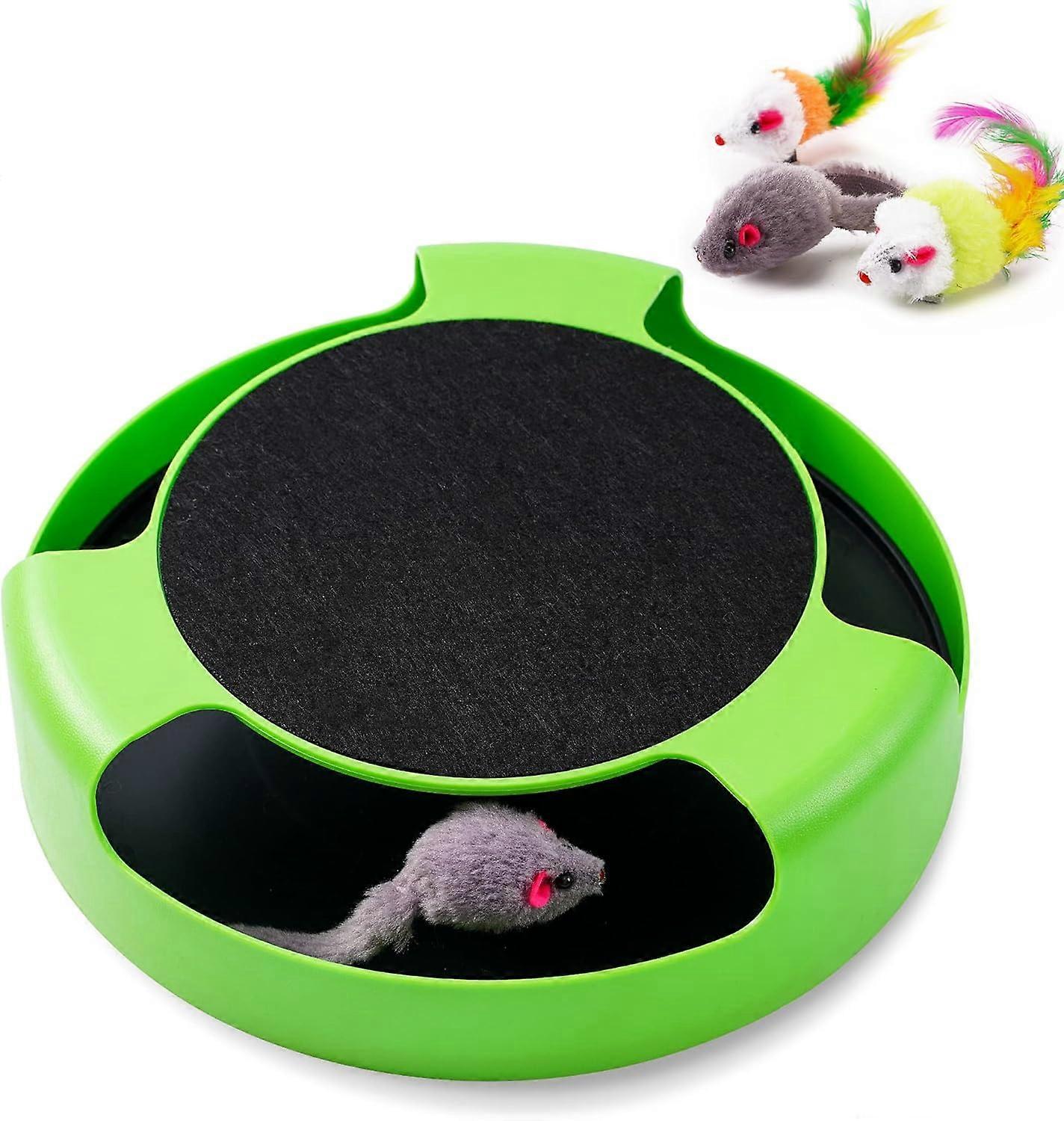 Replaceable Interactive Cat Toy Mouse for Indoor Cats and Kitten,Uncatchable Spinning Mice and a Scratching Pad,Hunting Chasing and Exercising,Cat Scr