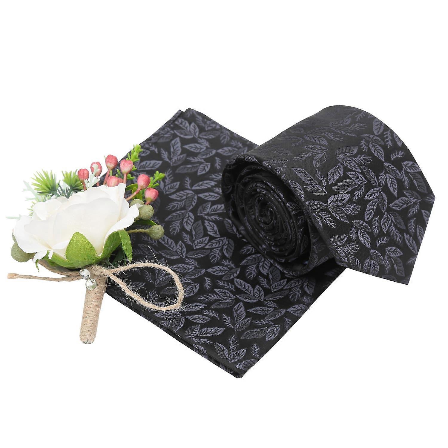 Black And Grey Willow Tie and Pocket Square Set