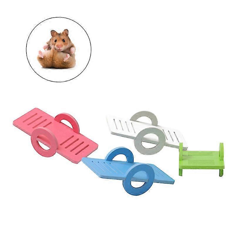 4pcs bridge seesaw platform for small hamster gerbil squirrel mouse mini hut house hideout cage decor small pet teeth chew toys
