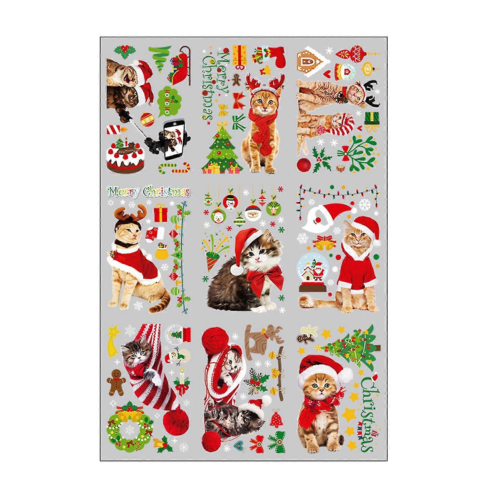 9Pcs Recyclable Christmas Glass Stickers No Residue PVC Shop Showcase Electrostatic Stickers