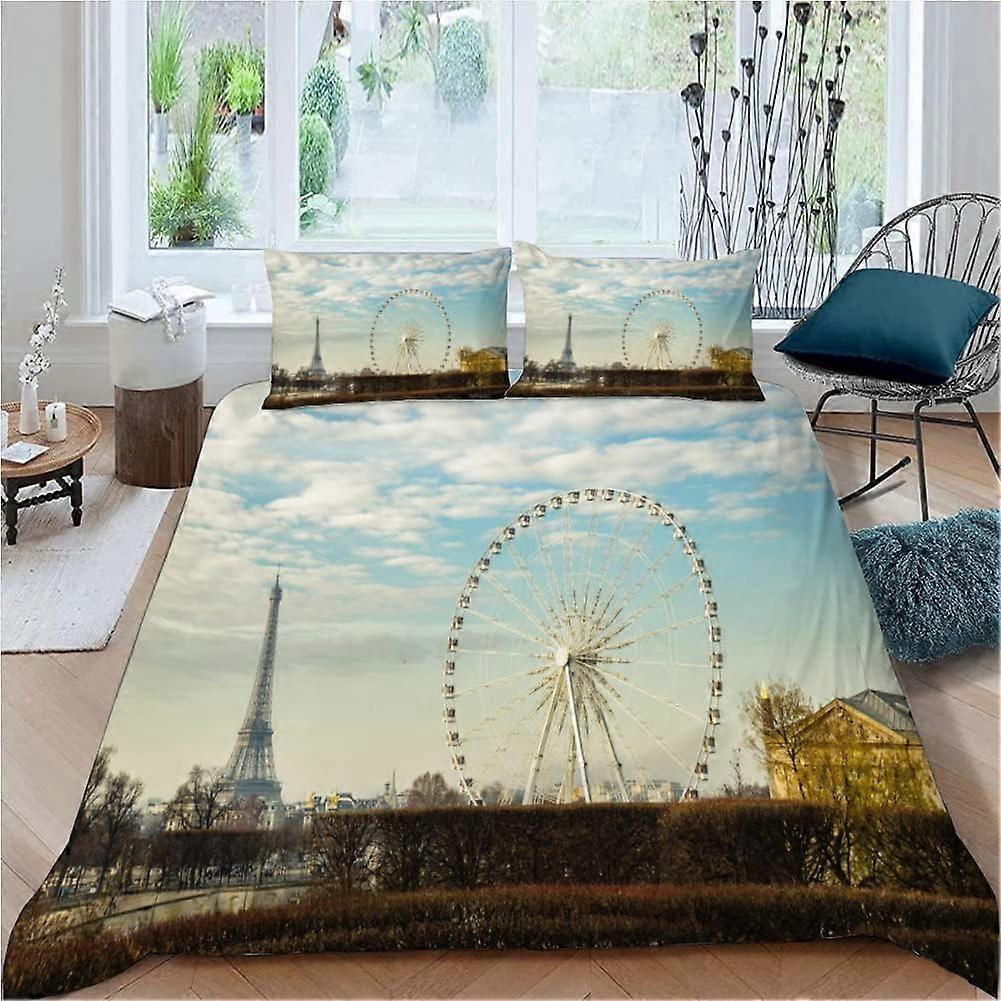 Bettwäsche-Set für Erwachsene cm Eiffelturm Bettbezug Gebäude Mikrofaser-Bettwäsche-Set + 2 Kissenbezüge