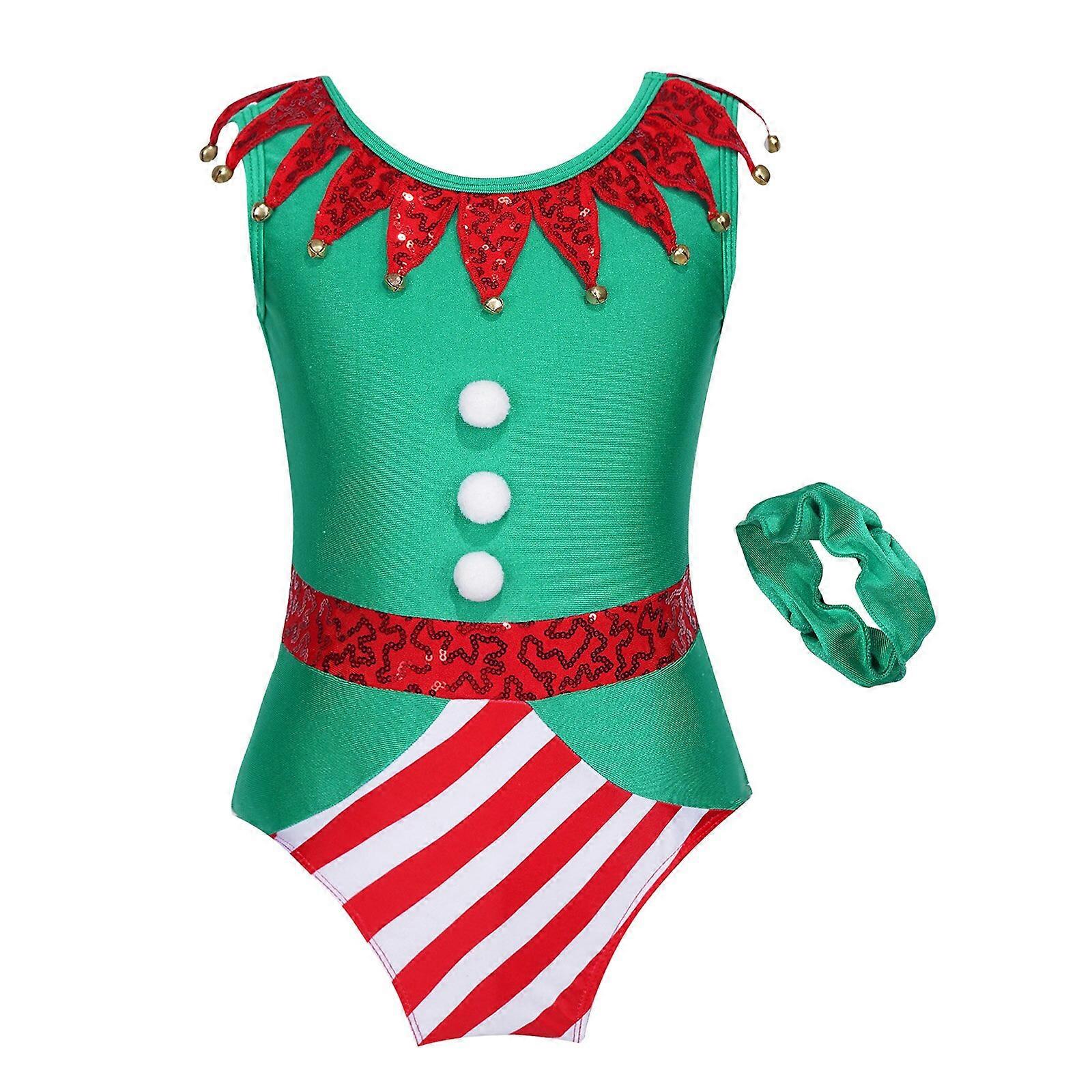 Fille Noël Gymnastique Justaucorps avec bandeau Tenue Sans Manches Danse Athlétique Body Noël Elfe Costume Noël Ballet Vêtements de danse