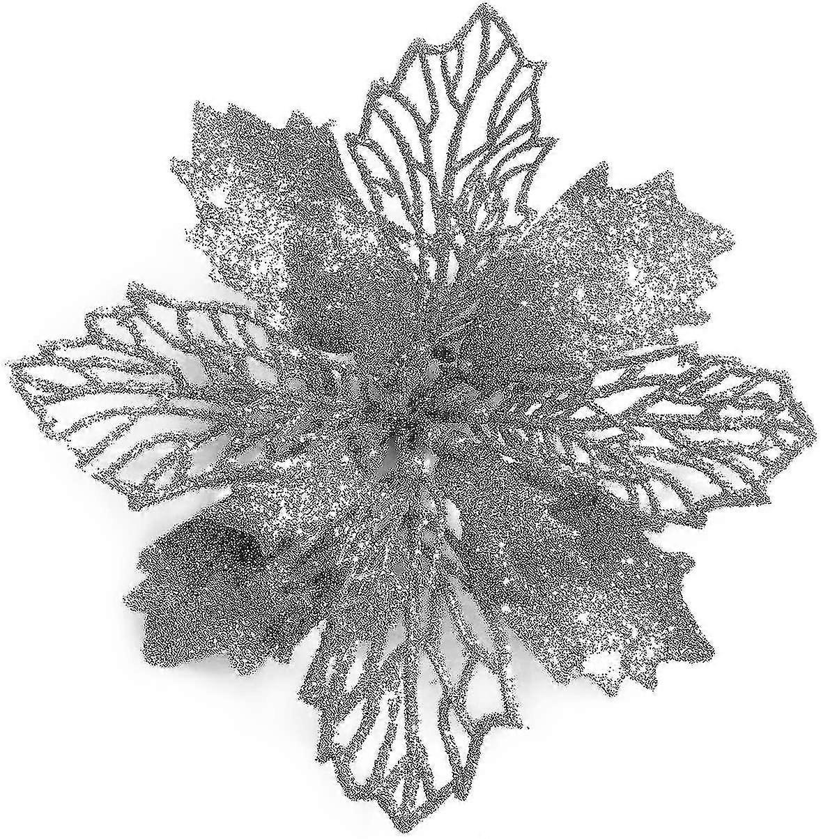 12 Pcs Glitter Artificiel Poinsettia Fleurs Couronne de Noël Arbre de Noël Fleurs Ornements