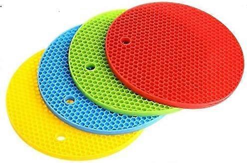 Trivet//Casserole. BPA-free food-grade silicone trivet, heat-resistant, flexible, foldable, multi-use. Set of 4 Multicolored Trivets (Red, Yellow, Gre
