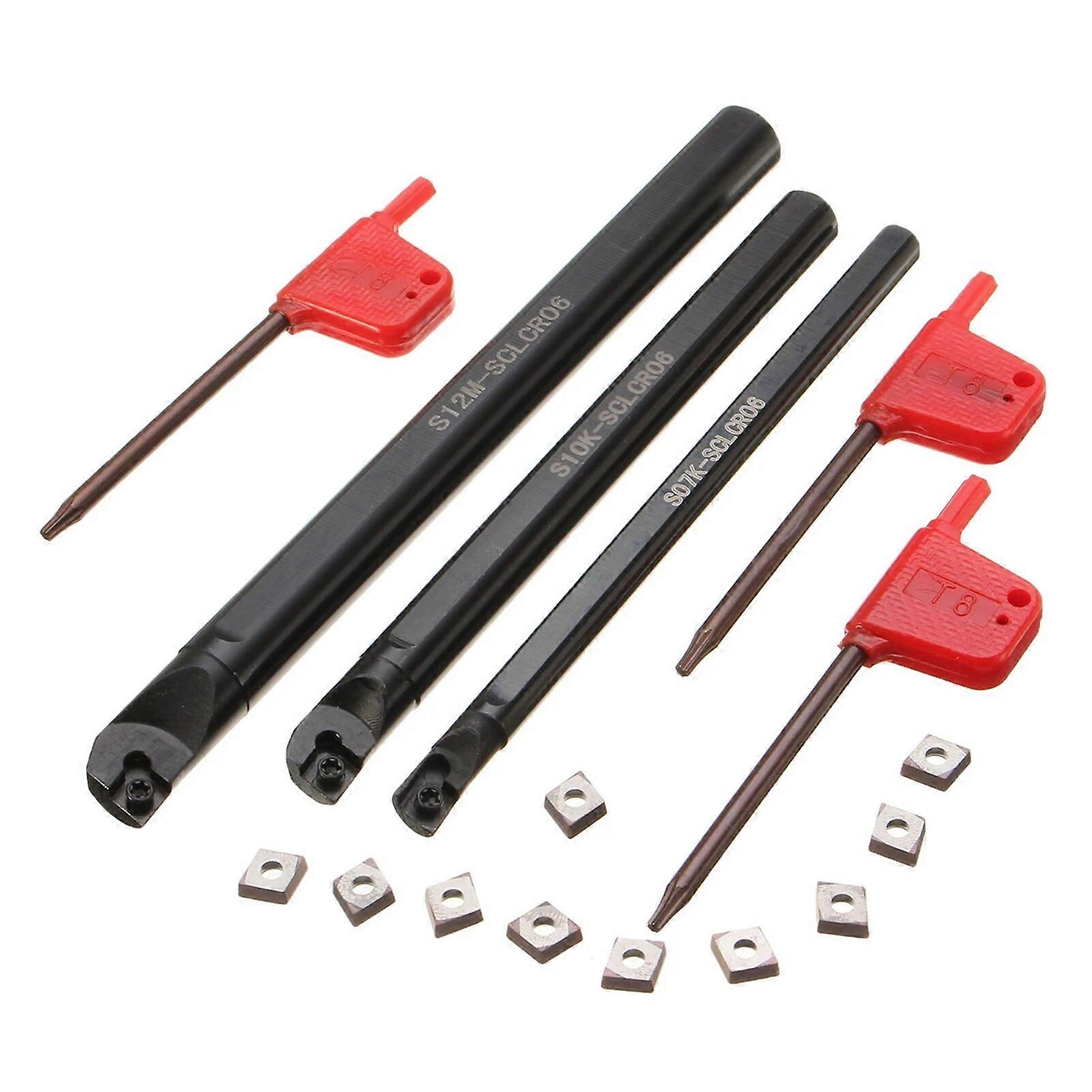 Metal Lathe Turning Tool Kit 3 PCS S07K/ S10K/ S12M-SCLCR06 Boring Bars 10 PCS CCMT0602 Carbide Inserts 3 Plum Wrenches