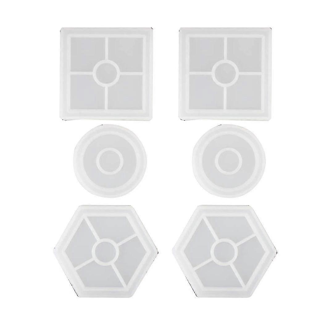 3 Pack Diy Coaster Silicone Mold, Include Round, Square, Hexagon, Molds For Cast Hy