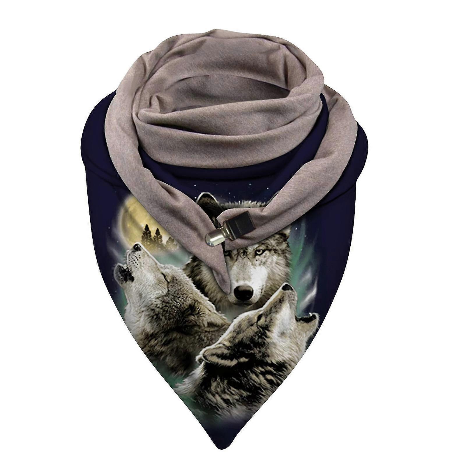 Universal Spring Autumn Warm Windproof Wolf Prints Double-layer Buckle Scarf