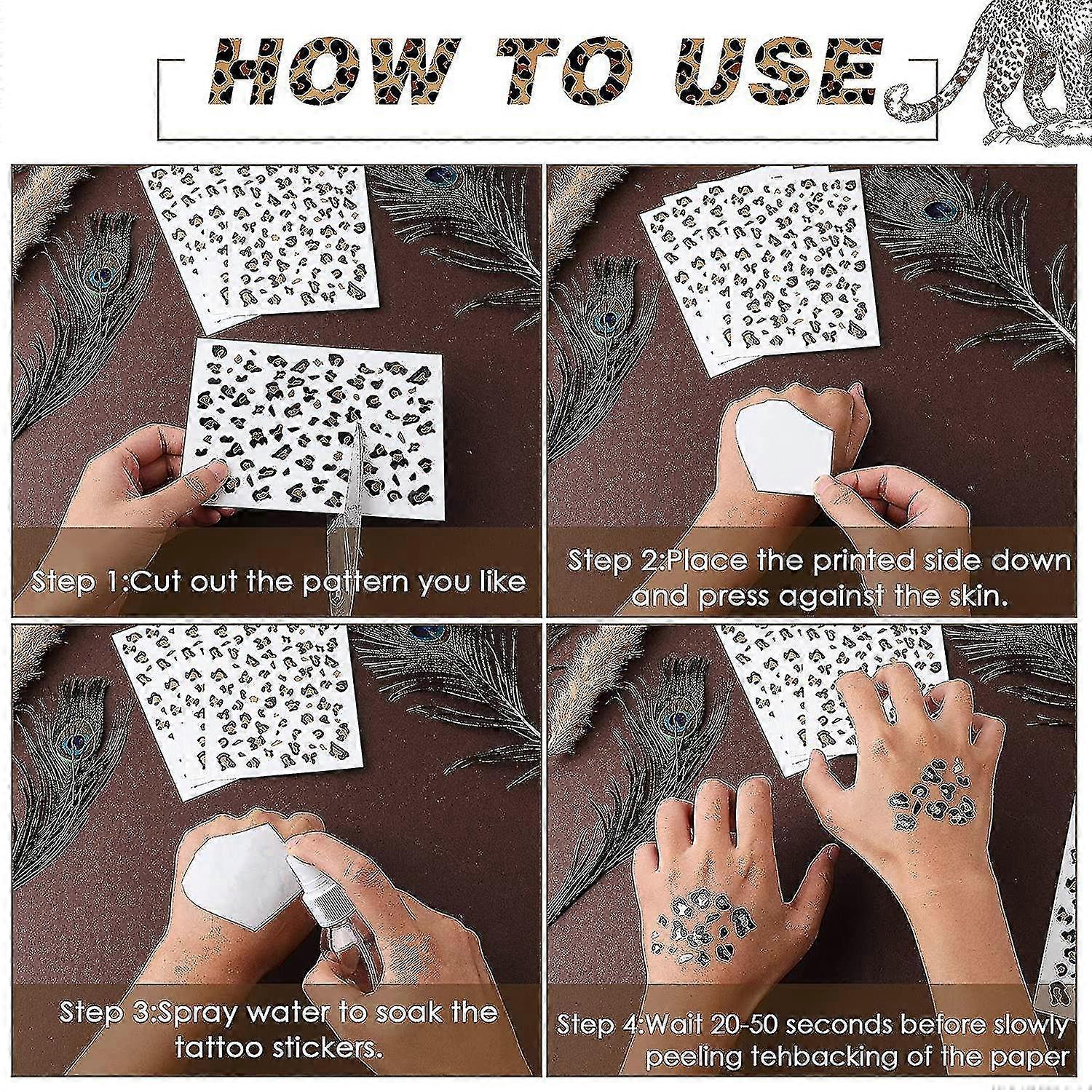 2 Blätter Leopard Fake-Tattoos – Temporäre Tattoos Für Oberarm, Rücken Oder Bein, Ca. 4–6 Tage Haltbar