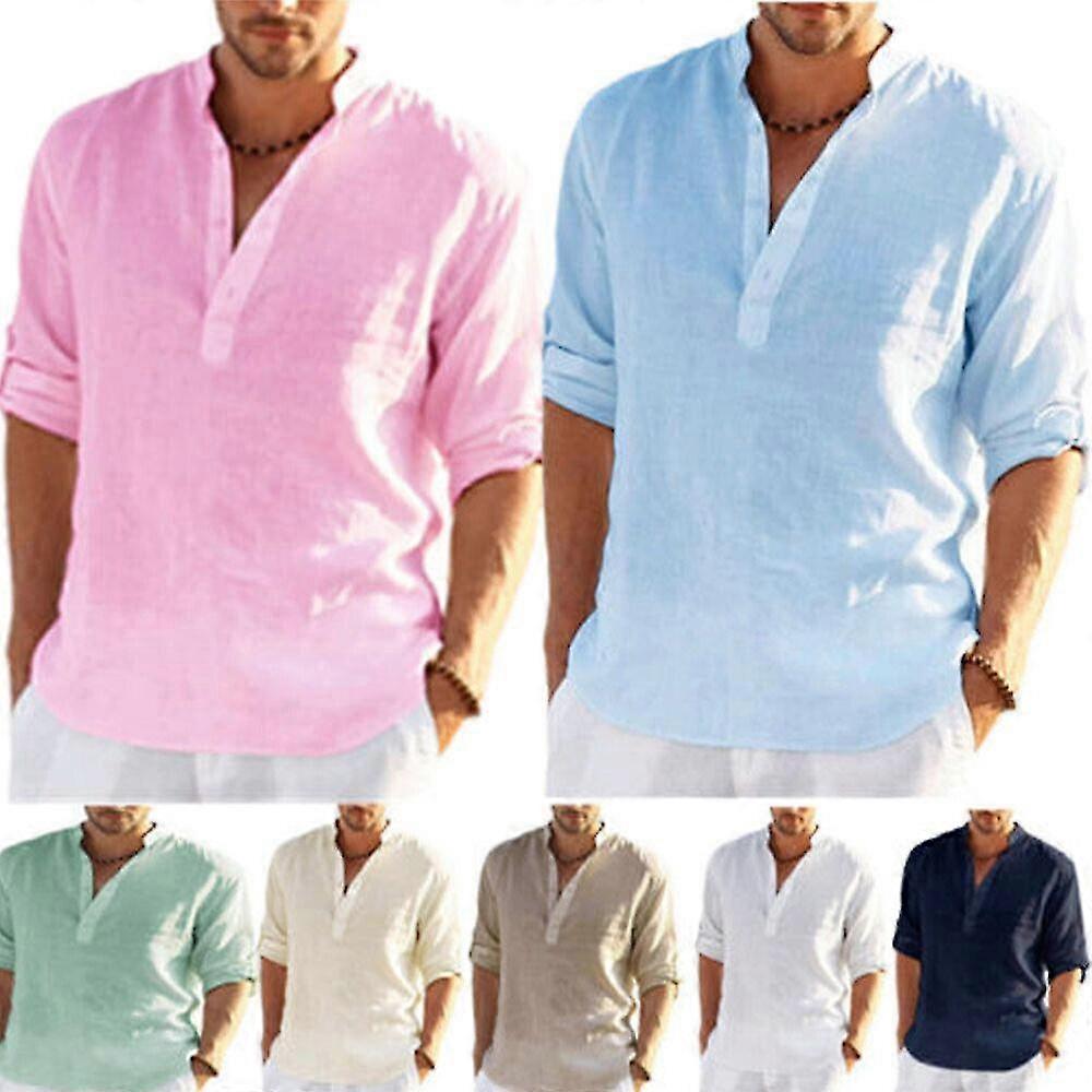 Camicia Uomo Manica Lunga In Lino, Camicia Casual Cotone E Lino