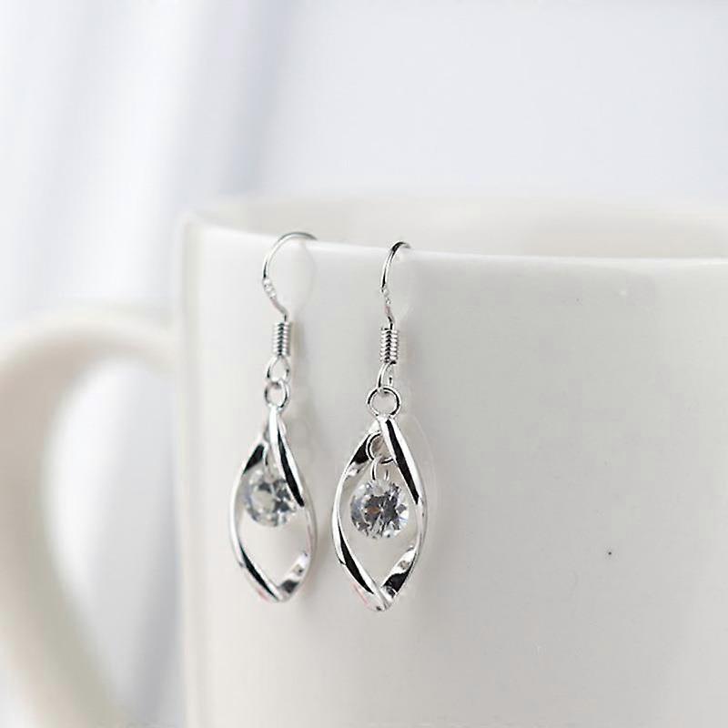 925 sterling silver crystal twisted leaf dangle earrings