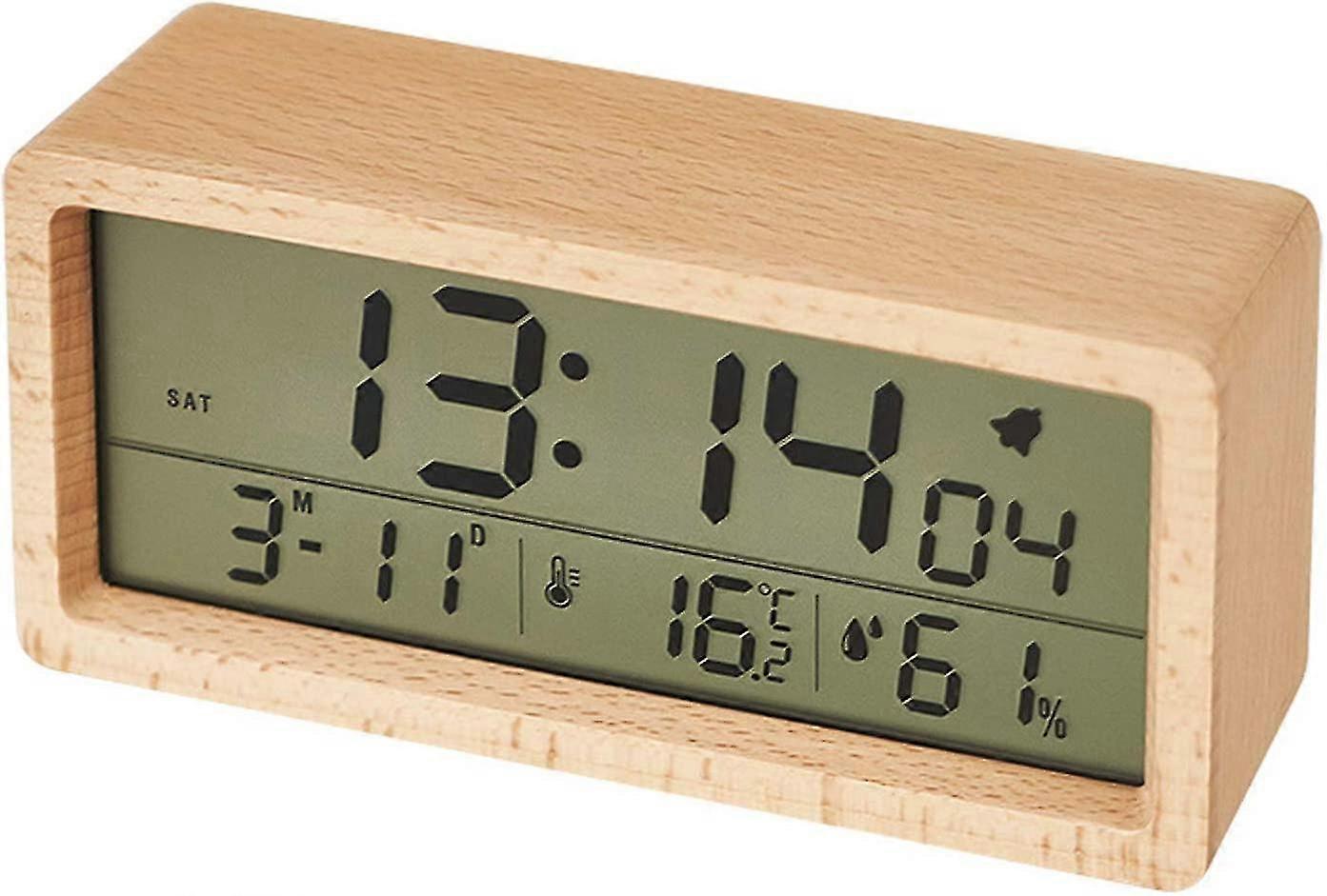 Bedroom Alarm Clock, Multi-function Led Alarm Clock, Thermometer Hygrometer, Luminous Screen, Solid Wood Alarm Clock, Bedside Clock, Large Screen