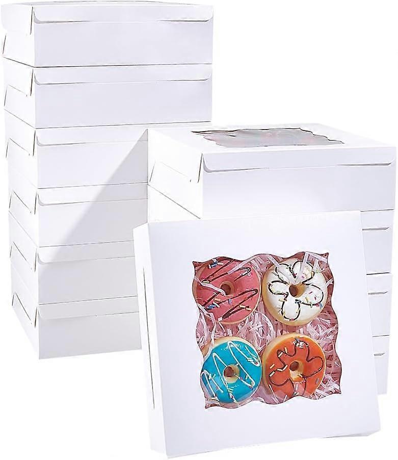 12 Pcs Paper Boxes with Window Treat Boxes 8x8x2.6 Inch Paper Gift Box with Clear PVC Window Gift Packaging Boxes for Wedding Soap Cookies and Party W