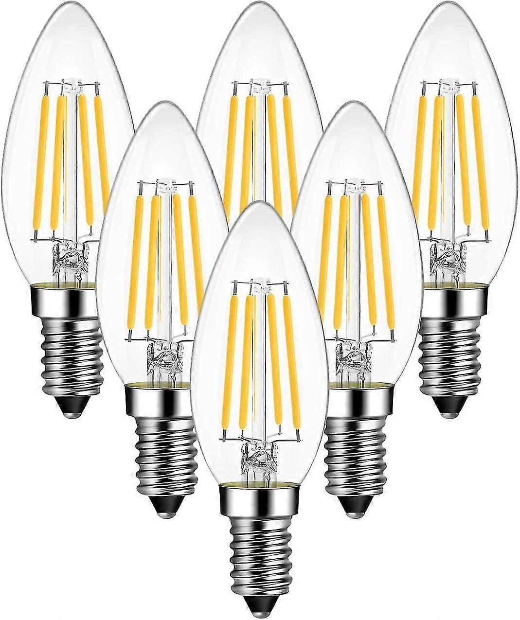 4w E14 Led Candle Filament Bulb, 806 Lumens Equivalent To 60w Vintage Halogen Bulb, Warm White 2700k, Non-dimmable, Pack Of 6