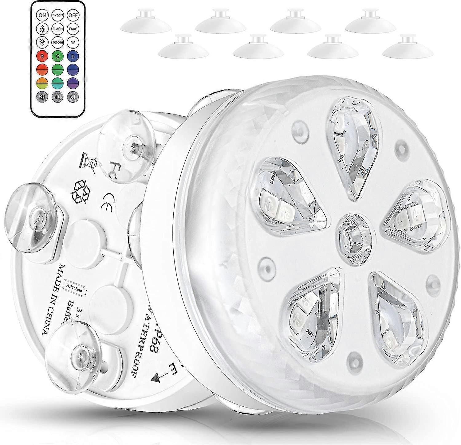 Waterproof Led Submersible Pool Light With Remote Control, Timer, 16 Leds, Magnet And Suction Cup(2 Pcs)