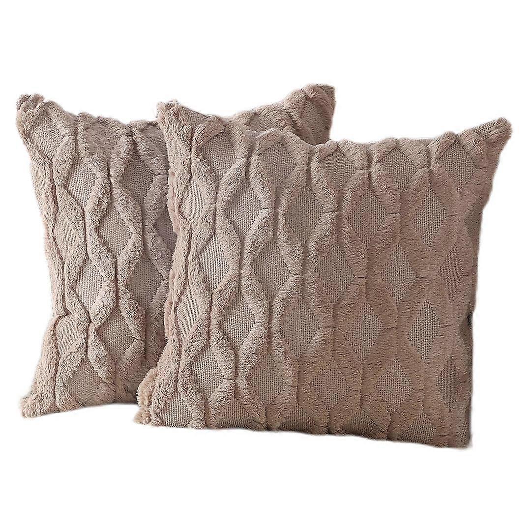 Pack of 2 Soft Plush Short Wool Velvet Decorative Throw Pillow Covers Luxury Style Cushion Case Pillow Shell for Sofa Bedroom Squ