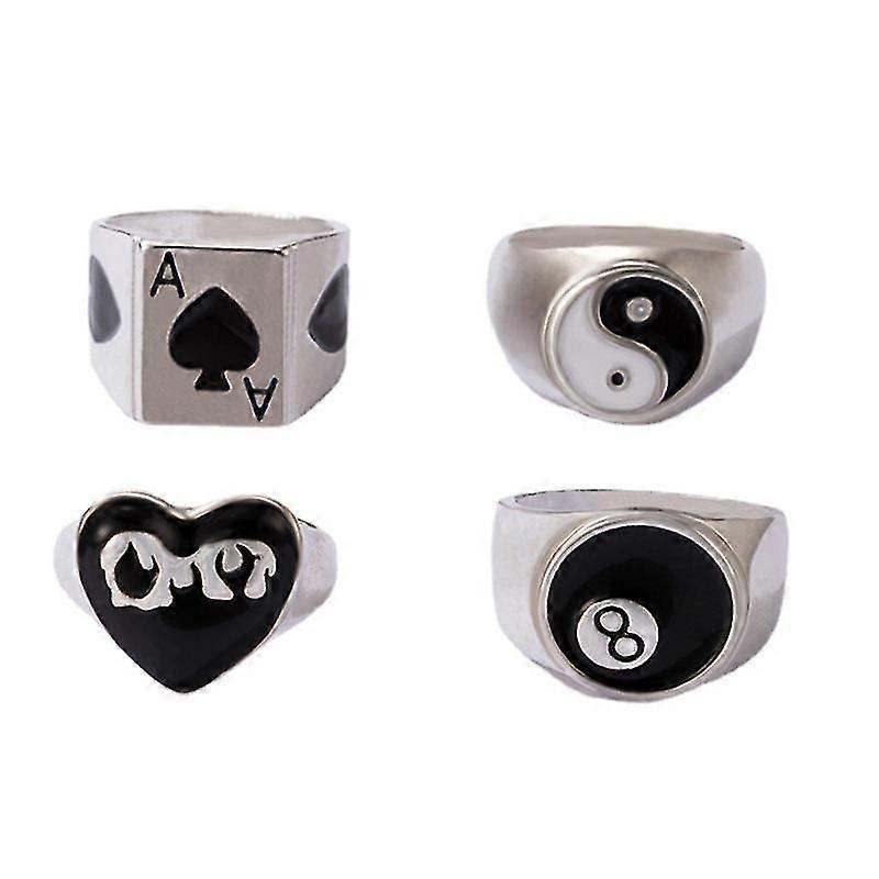 4pcs Tai Chi Handmade Punk Gothic Ring Biker Ring Statement Ring Gift For Men