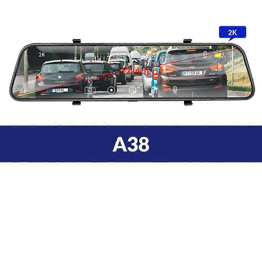 E-ACE 12 pollici auto DVR specchio 1440P videoregistratore flusso multimediale dashcam supporto GPS monitoraggio parcheggio 1080P telecamera posteriore