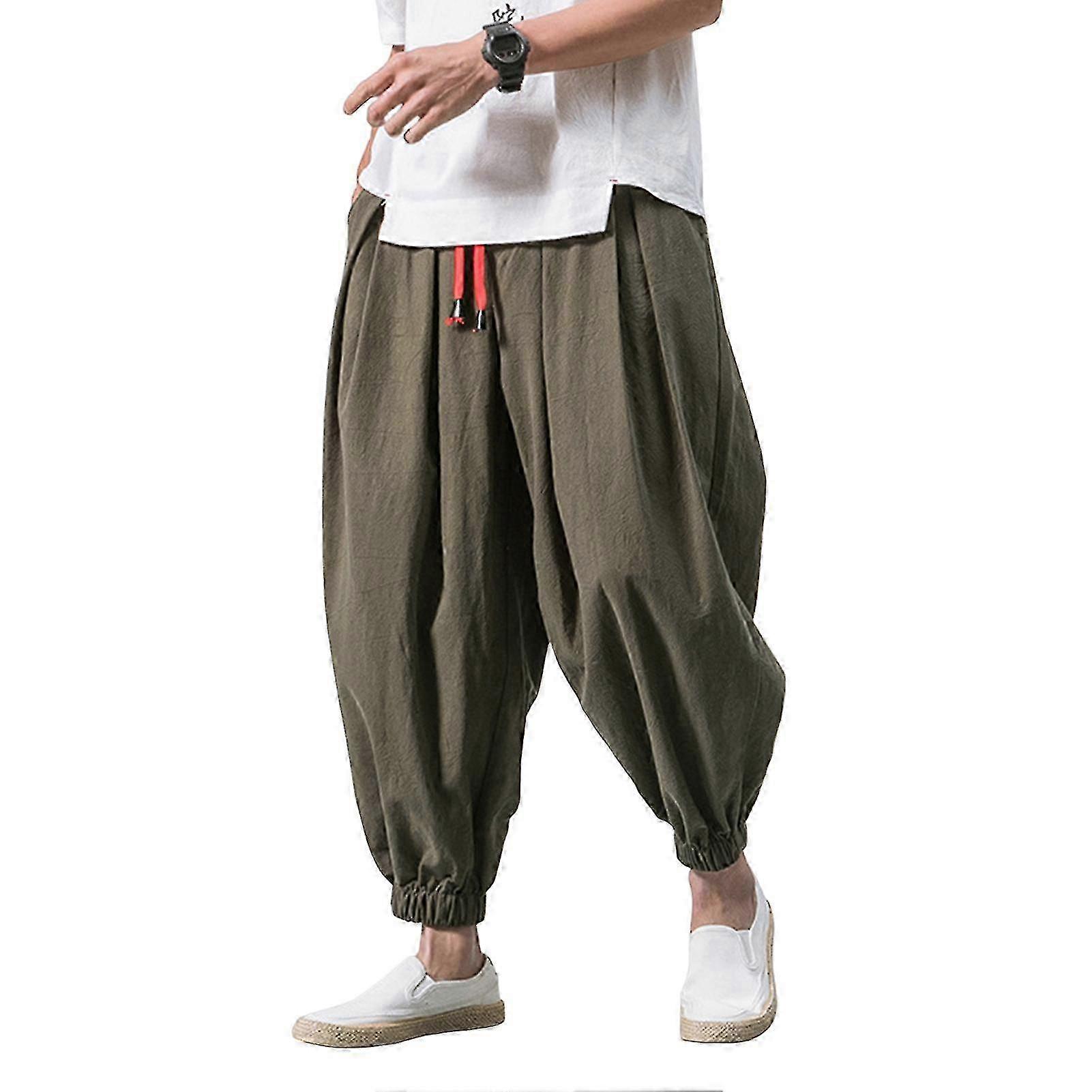 Men Harem Pants Ankle-banded Solid Color Elastic Waist Loose Deep Crotch Daily Wear Soft Casual Plus Size Men Pants Men Clothes
