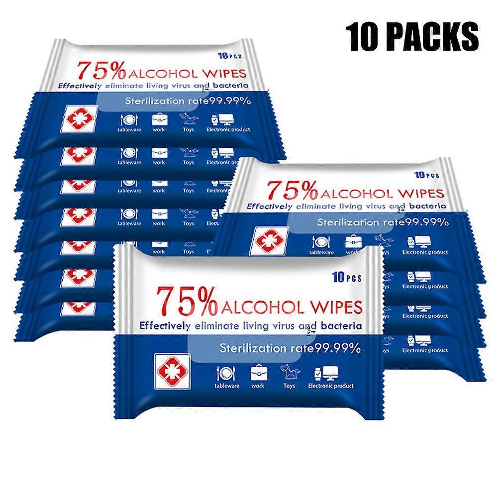 10-Pack Disinfection Wipes with 75% Alcohol – Portable Moist Wipes for Hands & Surfaces Cleaning