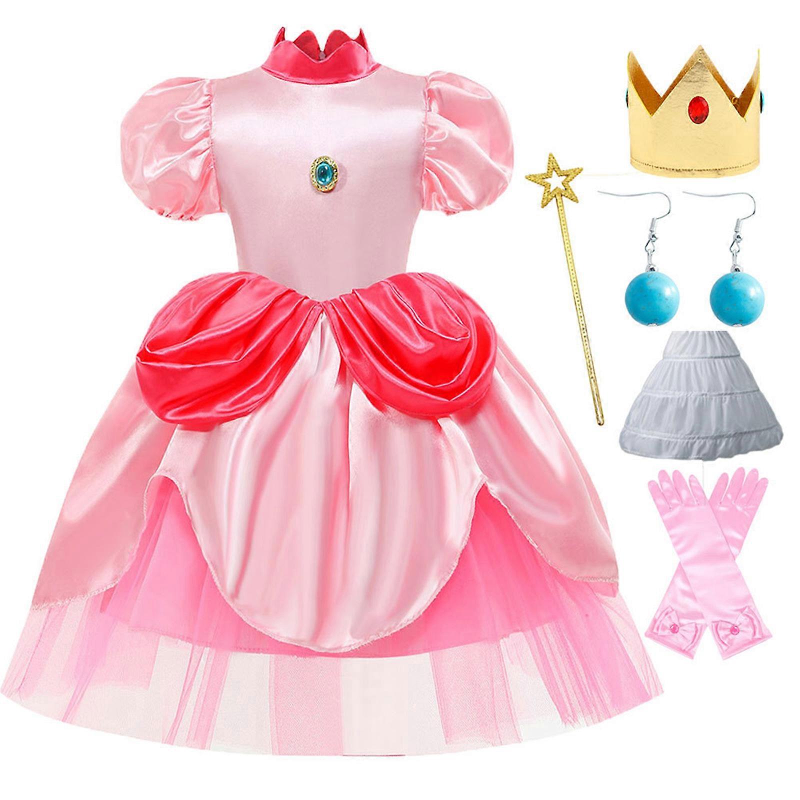 女の子のPinkPrincessの衣裳は女の子のハロウィーン パーティー ドレスのために置かれる王冠の魔法の棒と