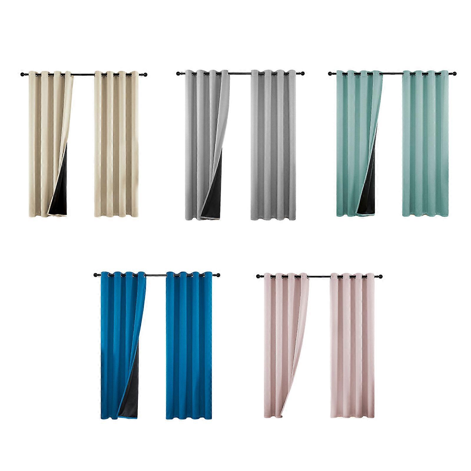 2x 100% Blackout Curtains Window Curtain Panels, Heat And Full Light Blocking Drapes With Black Liner
