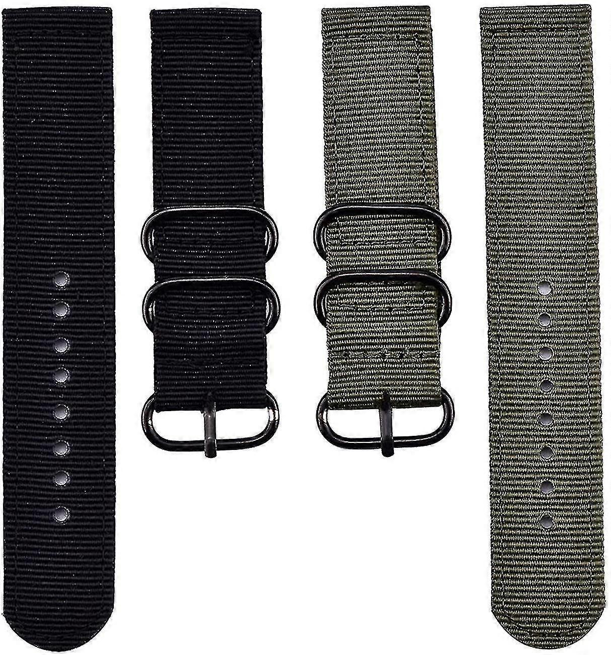 2 Pieces Replacement Nylon Watchbands Watch Straps, Army Green And Black (22 Mm) A