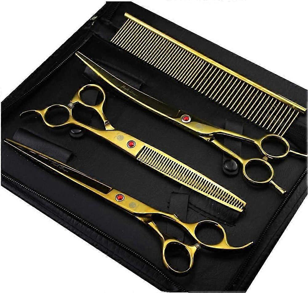 8.0" Titanium Multicolor Professional Pet Grooming Scissors Set,straight &Thinning &Curved Scissors Shear With Bag For Dog Cat Grooming