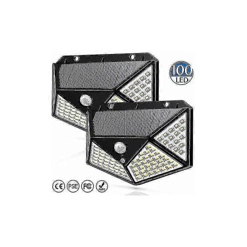 2pcs Solar Flood Lights With Motion Sensor 100led Four-sided Bright Solar Wall Light