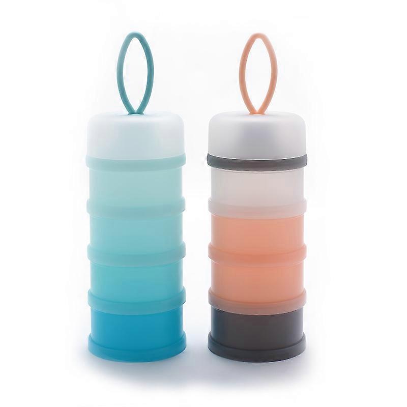 (Blue+Pink) Portable Baby Formula Dispenser, Stackable Box, 4 Tier Container Cereal/Food/Fruit/Snacks Breastfeeding 480ml