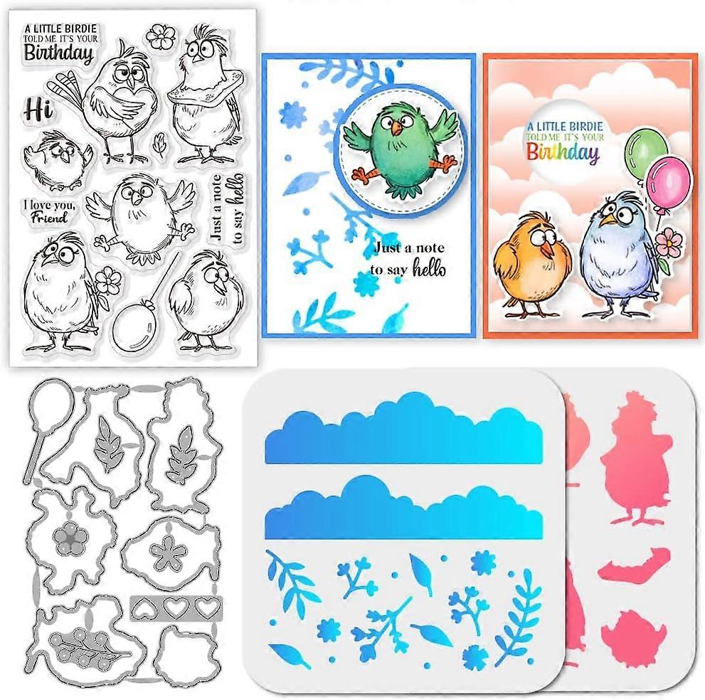 Funny Bird Clear Stamp Flower Cutting Die PET Paint Craft Stencils Template Set for Card Making and DIY Embossing Scrapbooking Craft Decor DIY