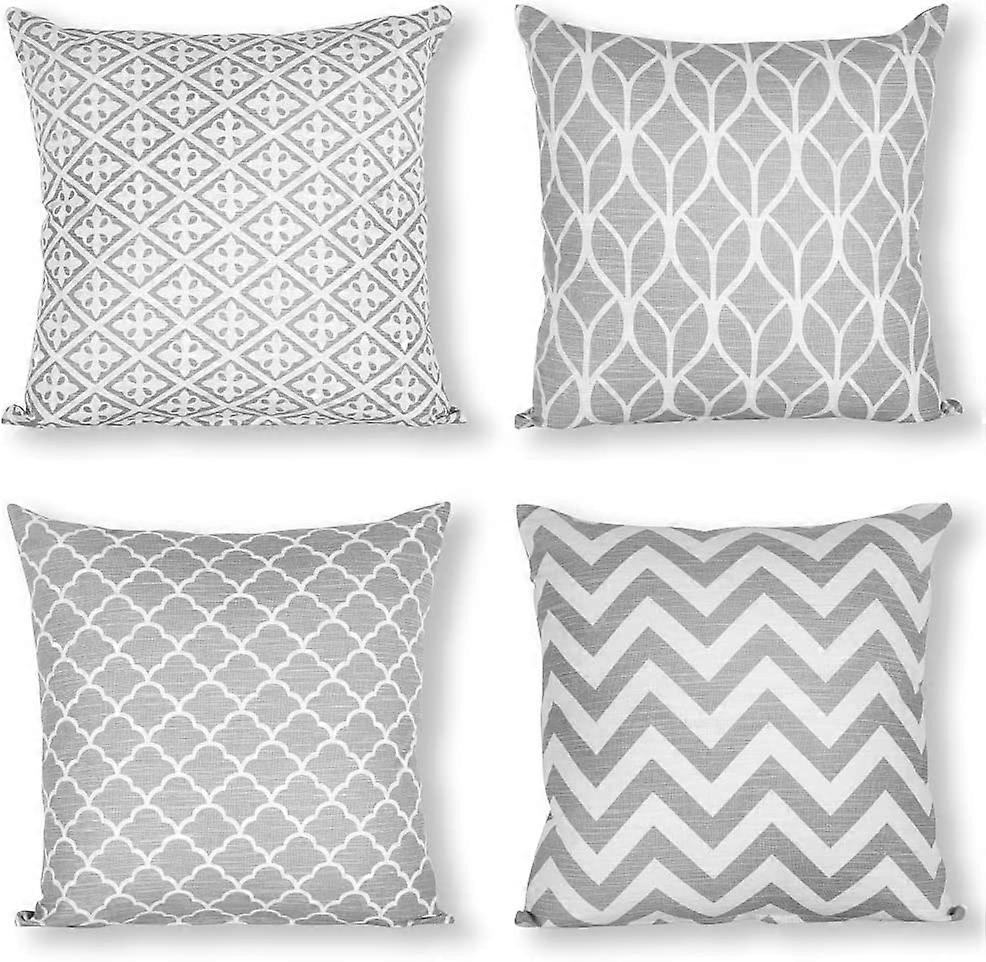 Set of 4 Double Sided Square Cushion Covers, 45cm Length x 45cm Width, Gray