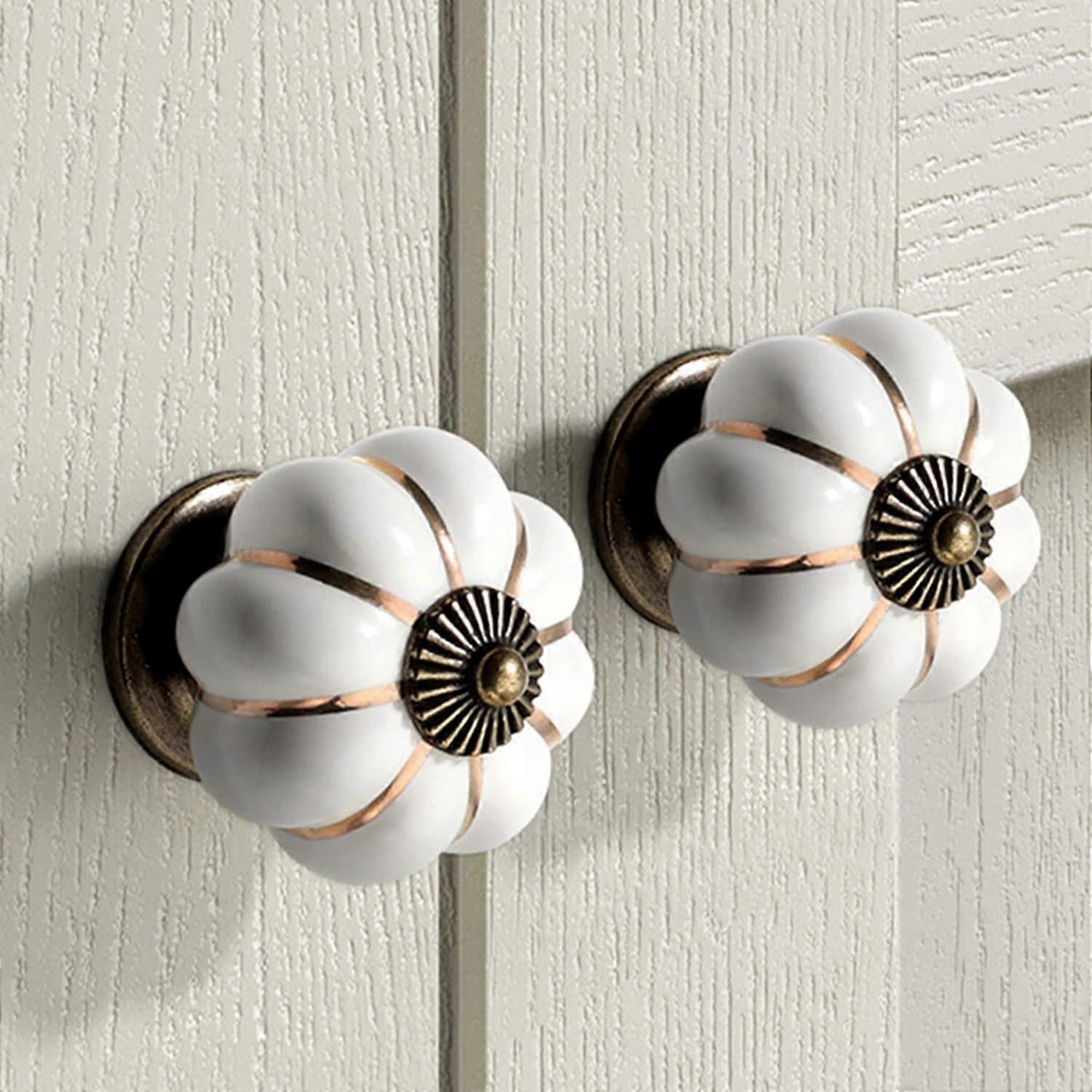 Pack Ceramic Drawer Knobs Ceramic Door Knobs Pumpkin Knobs Furniture Knobs with Screws for Furniture, Kitchen Cabinets, Drawers, Dressing Tables, 40mm