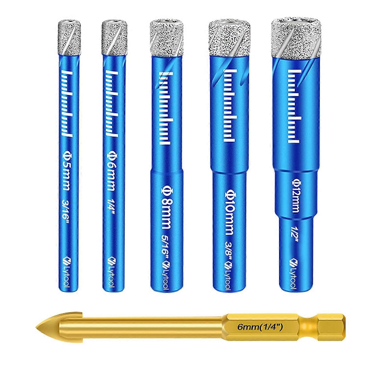 Tile Drill Bit Set, Diamond Drill Bit Set Gres with 5,6,8,10,12mm, Metal Drill Bit for 6mm Tile, Ceramic Drill Bit