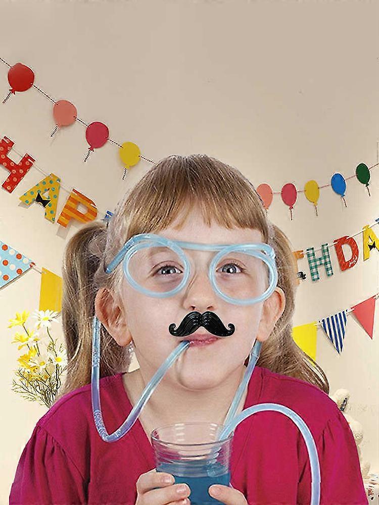 Fun Lazy Straw Drink Dispenser with Quirky Glasses Mustache Design for Adults, 130cm Long 0.6cm Diameter PETG+PU Material