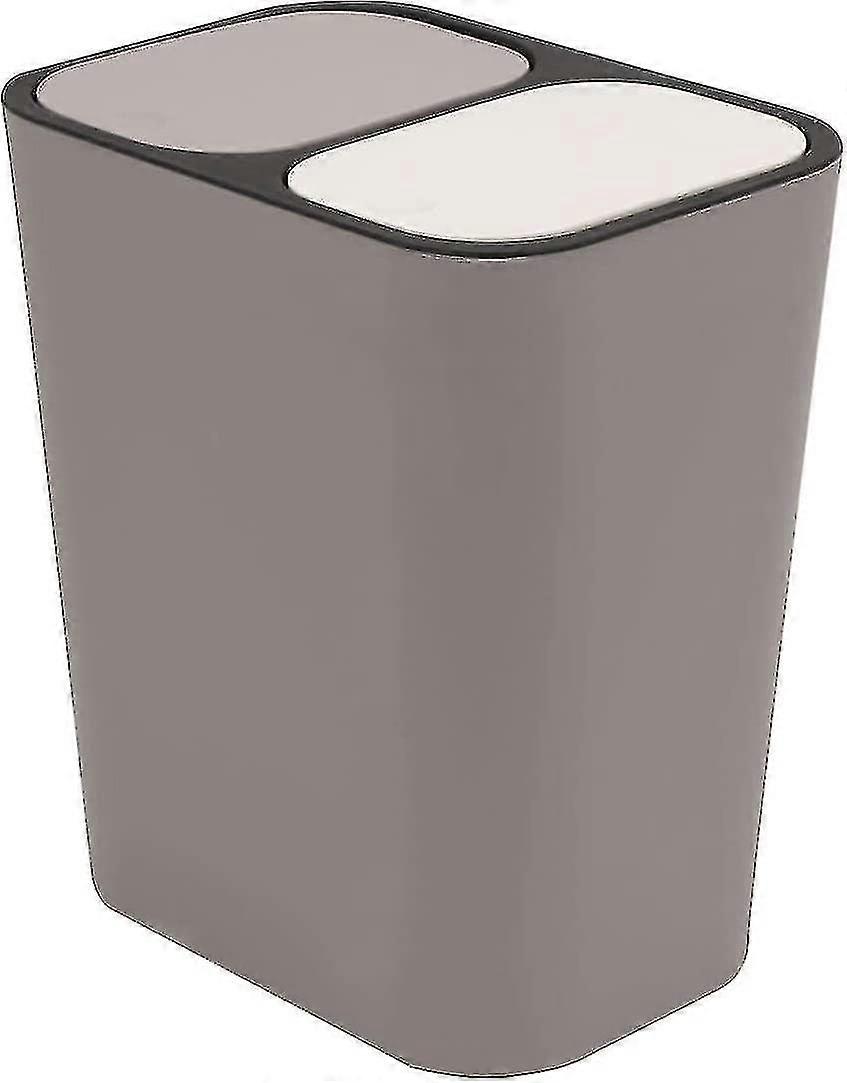Double Recycling Trash Bin Storage Box Container Rectangle Plastic Push Button Double Compartment For Kitchen Office Home Gray