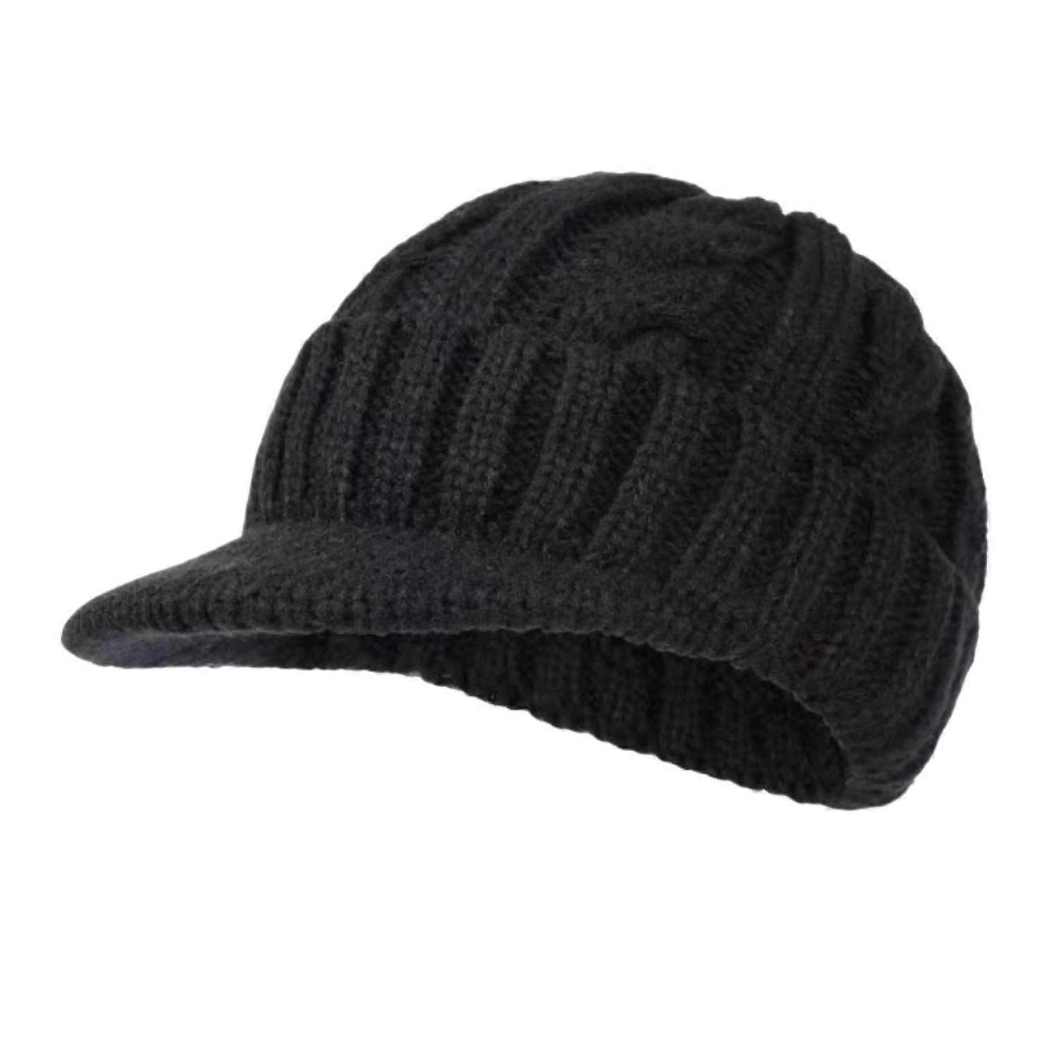 Mid-aged Men Winter Knitted Hat Stretchy Short Brim Thickened Twisted Texture Solid Color Ear