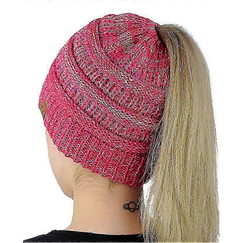 1pcs Soft Stretch Cable Knit Messy High Bun Ponytail Beanie Hat