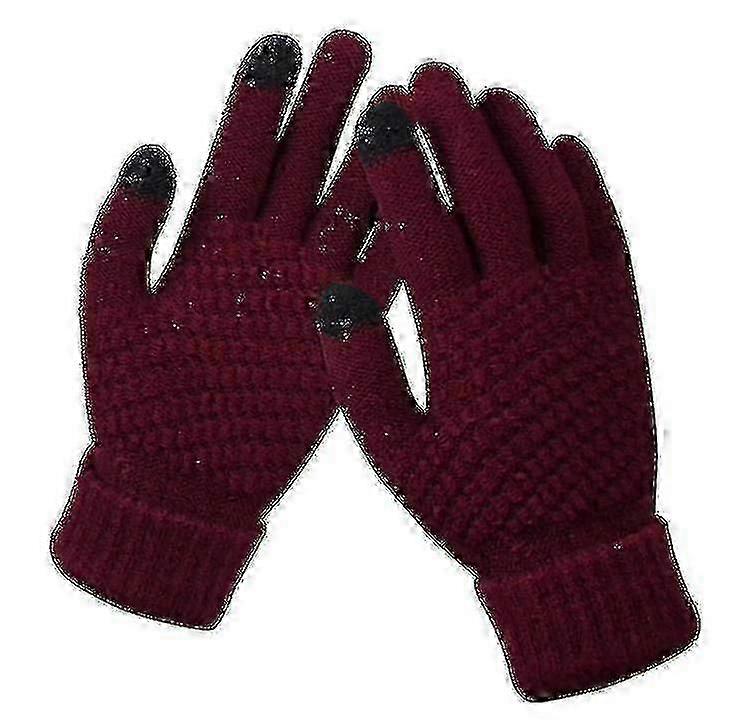 Women's Winter Touch Screen Gloves Warm Fleece Lined Knit Gloves Elastic Cuff Winter Texting Gloveswine Red Xxf