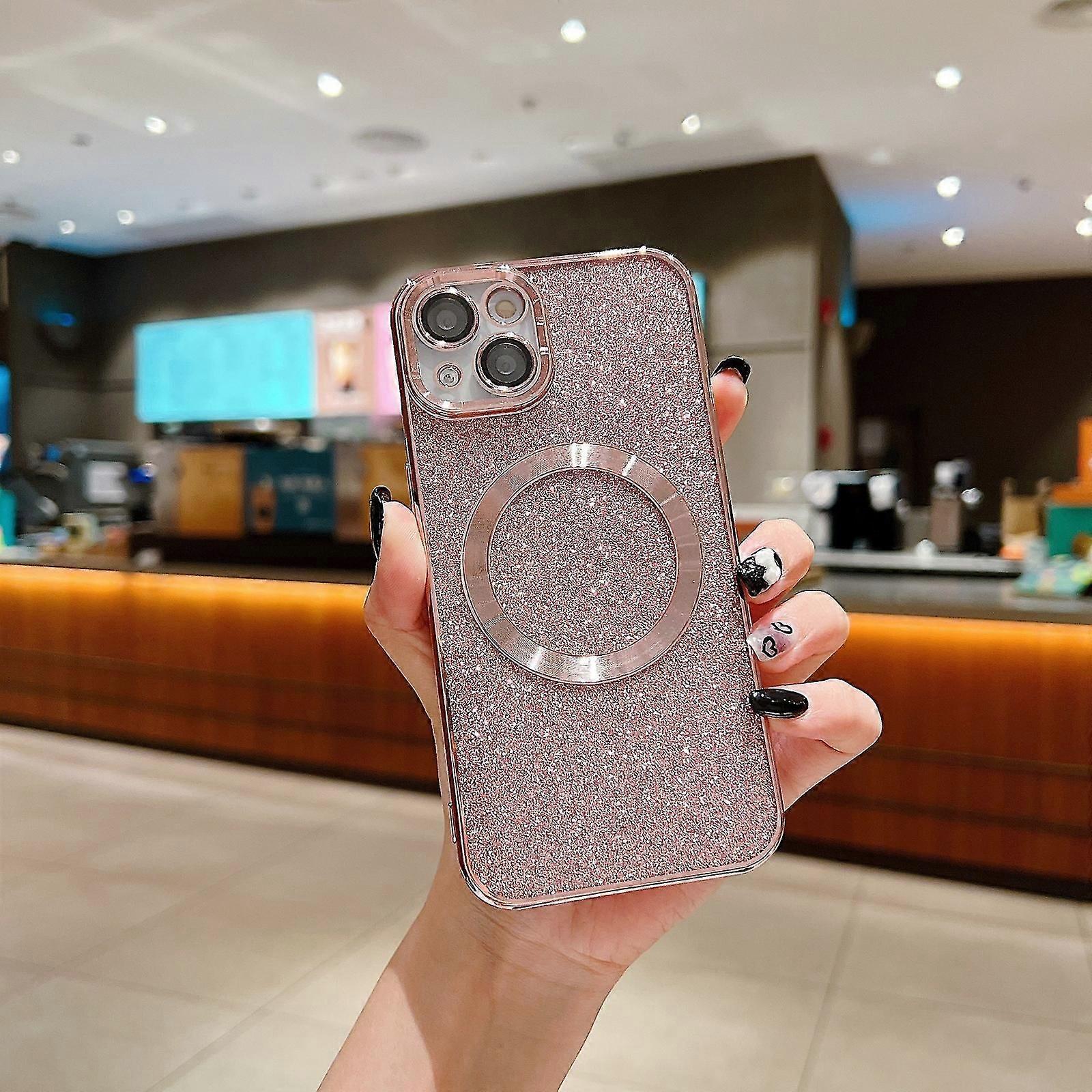 Magsafe Magnetic Glitter Case Compatible with iPhone 14 Pro Max/14 Pro, Plating Soft TPU Cover with Lens Protector