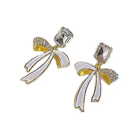 1 Pair Dangle Earrings Shiny Rhinestone Inlaid Sparkling Temperament Geometric Women Ribbon Bow Stud