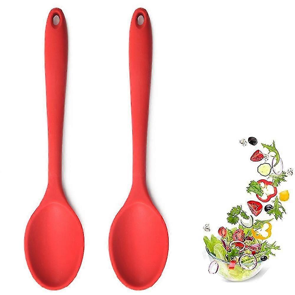 2 Pcs Silicone Spoons For Cooking Heat Resistant , Hygienic Design Cooking Utensi Mixing Spoons
